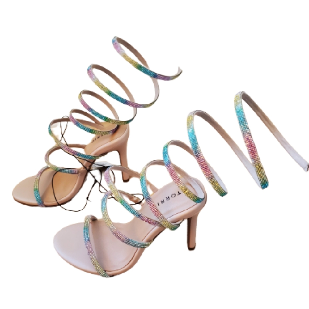 Torrid extra wide width rhinestone lace up heel sandals, 8ww, multicolor - Picture 10 of 13